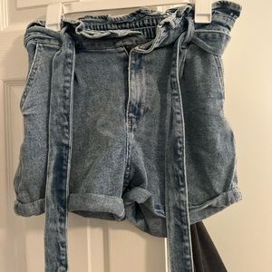 jean shorts with denim belt that ties in front